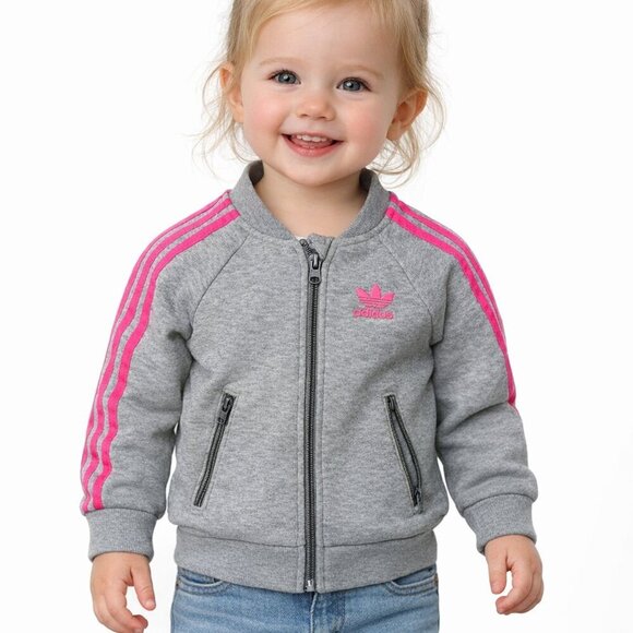 adidas Other - Adidas Originals Tracksuit Jacket Toddler 18-24 Months Gray Heather Pink Stripe